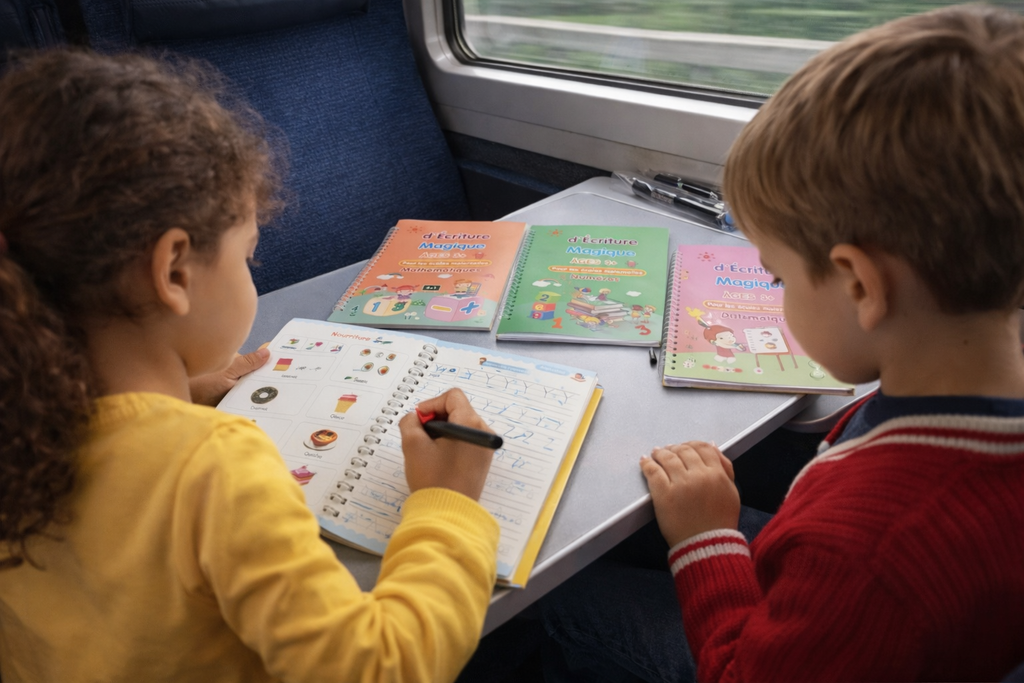 Lot de 4 Cahiers d'écriture magiques pour enfants de 3 à 8 ans, réutilisable.