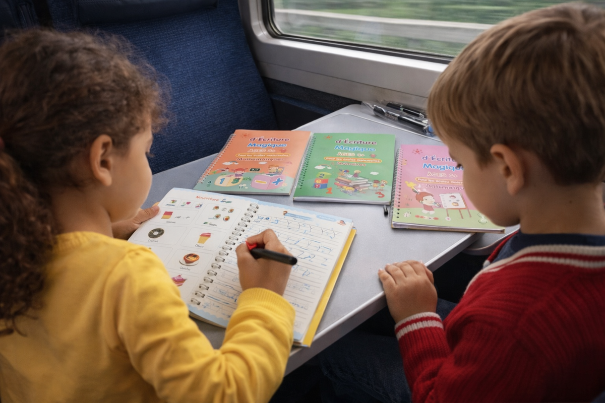 Lot de 4 Cahiers d'écriture magiques pour enfants de 3 à 8 ans, réutilisable.