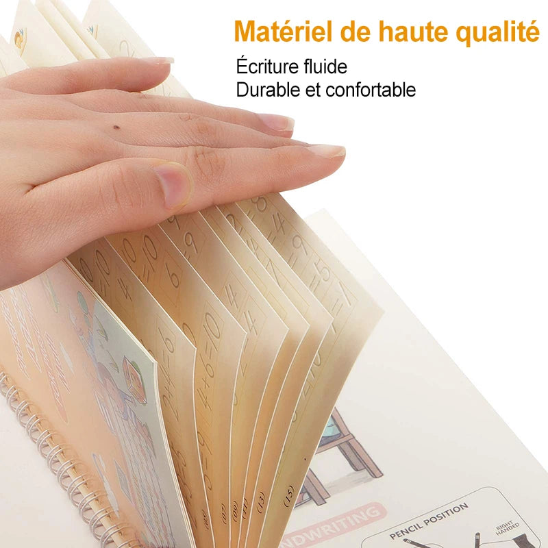 Cahier d'écriture magique français (lot de 4) pour enfants de 3 à 8 ans, réutilisable, avec stylo, pour la calligraphie.